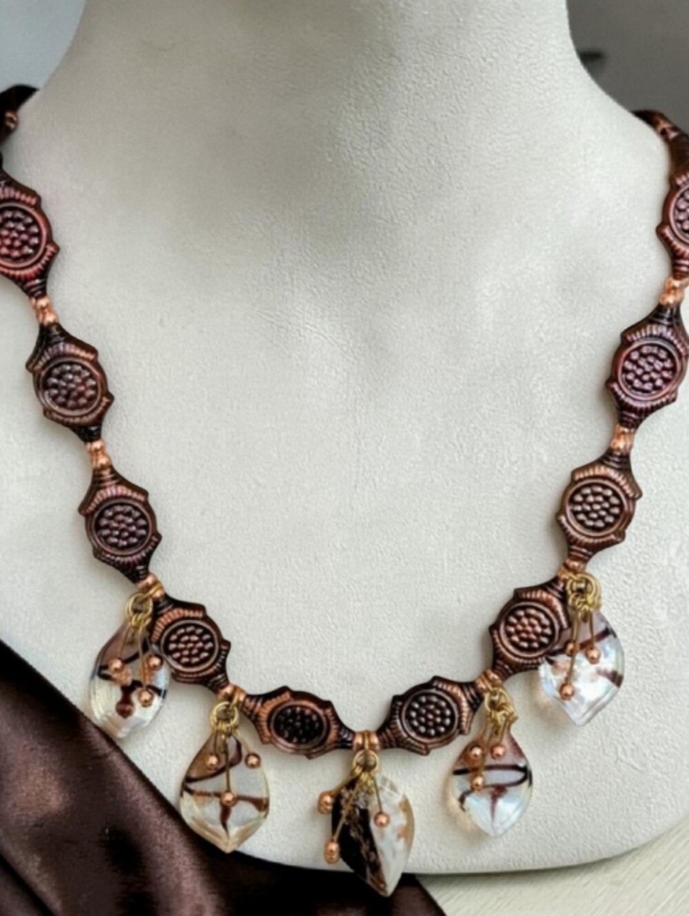 Artistic Custom Copper, Beaded, And Fused Glass Necklace